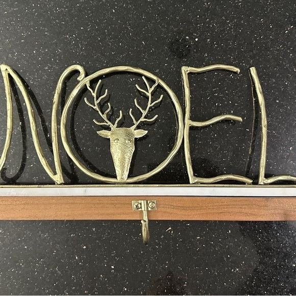 Source Unknown Other - STOCKING HOLDER NOEL Marble Metal Wood DEER Reindeer Hanging
Hooks 3